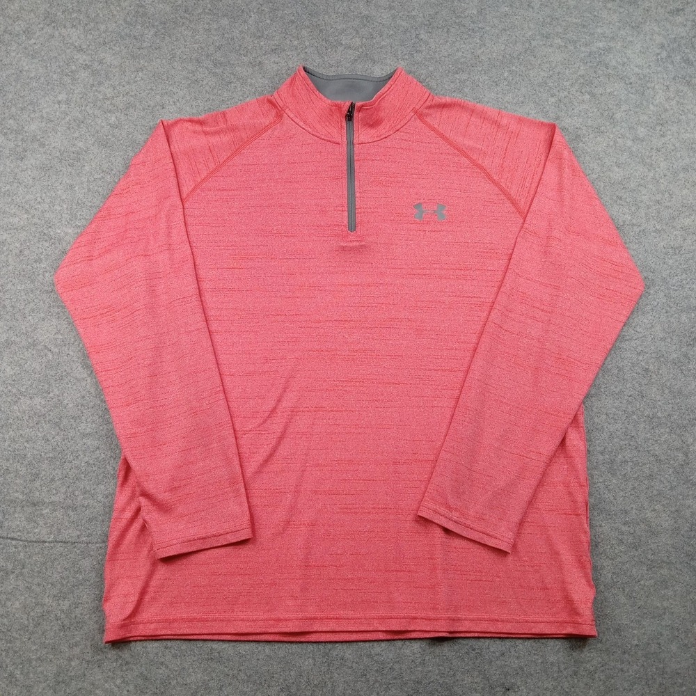 Under Armour Pullover Mens Medium Pink HeatGear 1/4 Zip Long Sleeve Athletic Top